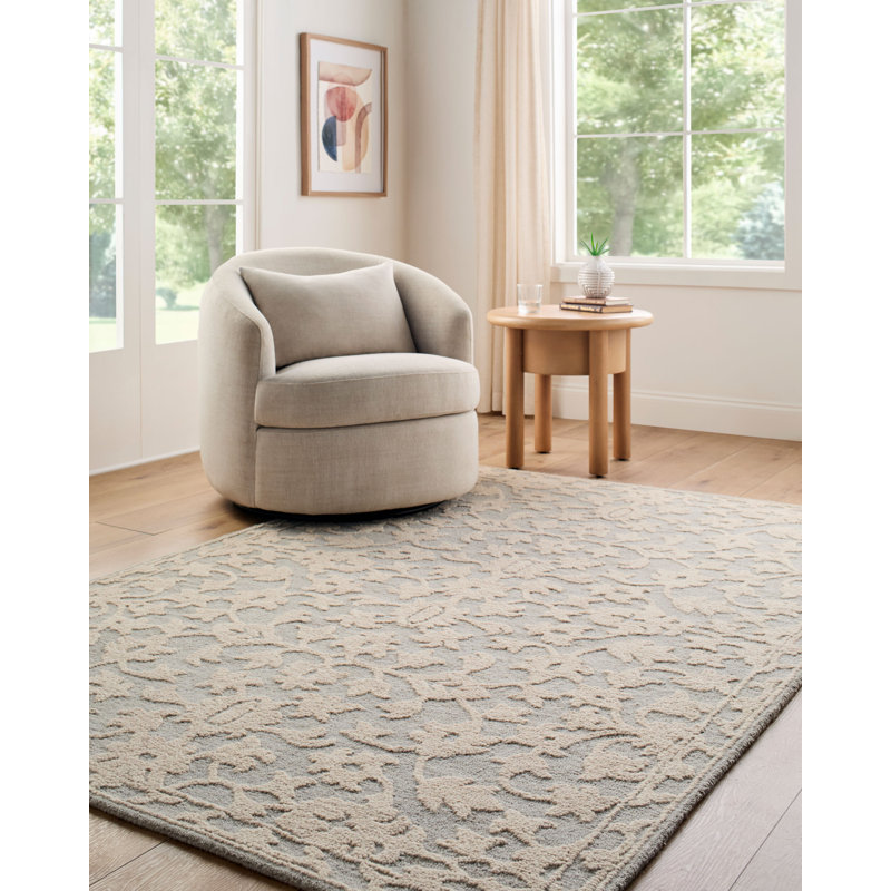 Tapis fait à la main Konya, Étain / ivoire / gris tourterelle, Rectangle 9 pi x 12 pi