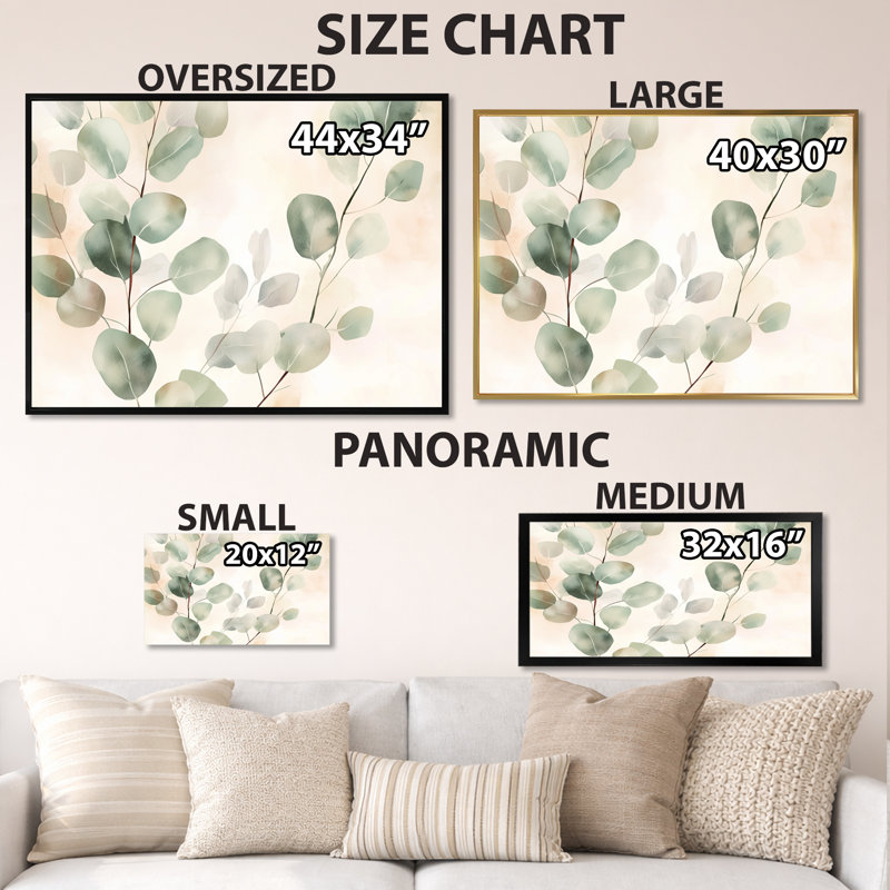 Blush Eucalyptus Glow I - Green Botanical Framed Wall Art, Wrapped Canvas, 34" H x 44" W