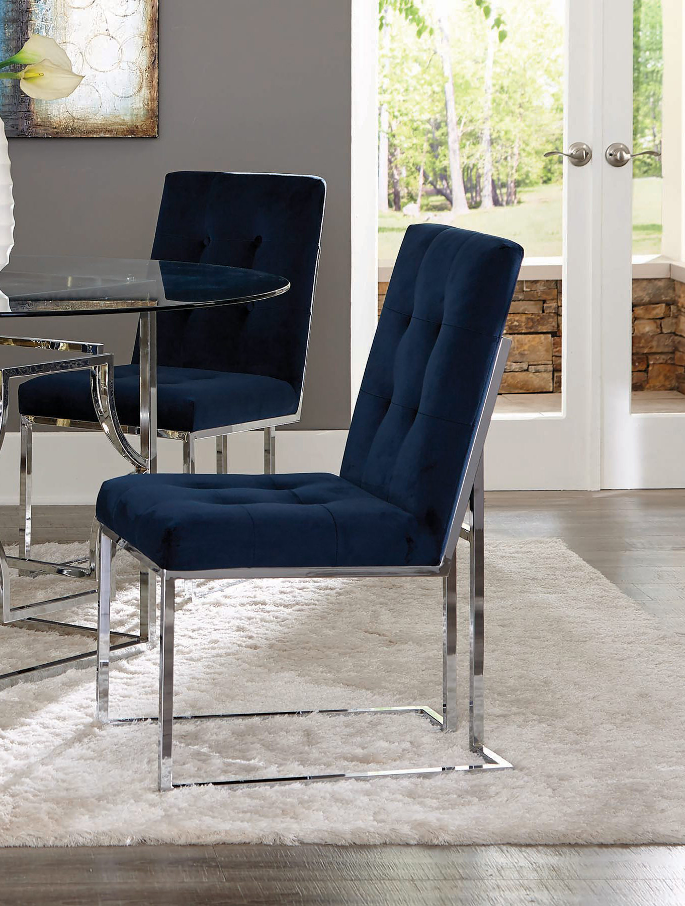 Blue and chrome dining chairs new arrivals