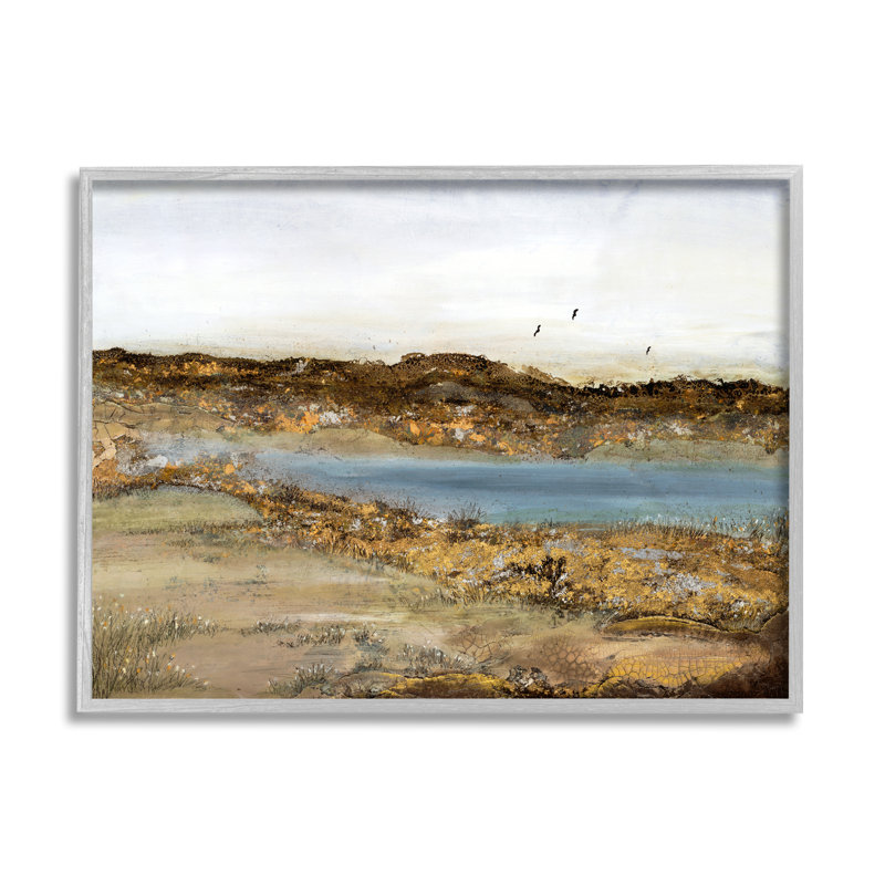 «Country Creek» avec détail d'oiseaux, paysage de boue, ferme surdimensionnée rustique, art numérique sur toile par Ruth Fromstein