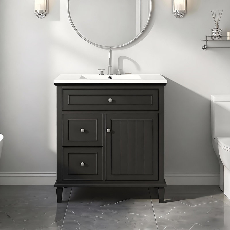 Meuble-lavabo 30 po avec lavabo, Black, Argent