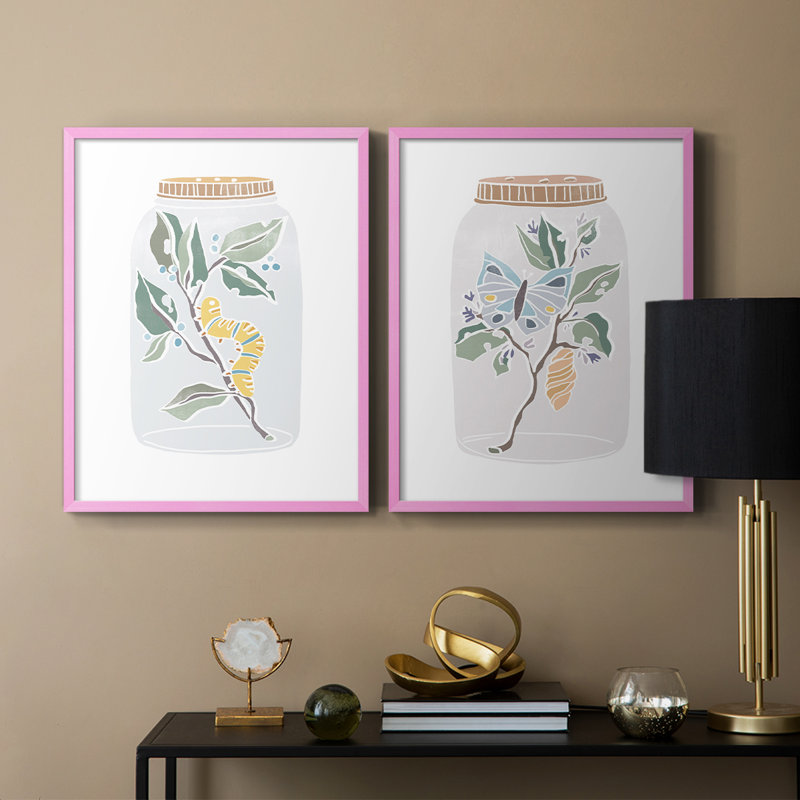 Nature Jar I-Premium Framed Print -Ready to Hang - No Nails Required - No Nails Required, 11" H x 18" W, Pink