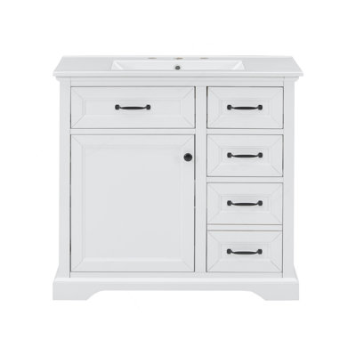Meuble-lavabo 36 po avec lavabo, lavabo en céramique, 2 tiroirs basculants, charnières de porte à fermeture en douceur, blanc