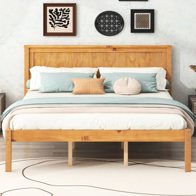 Lit plateforme en chêne avec tête de lit pour grand lit, base en lattes de bois robustes, cadre de chambre à coucher sans sommier requis, support, ressort, choix sophistiqué