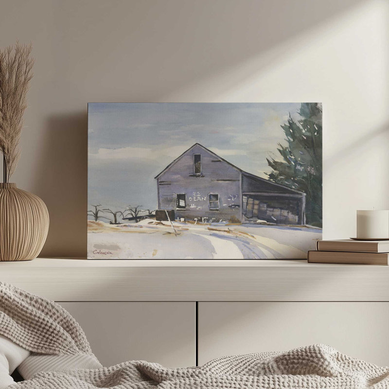 «42 Dean Barn in Winter» par Stephen Calcasola, reproduction d'art sur toile, H 24 po x l 32 po