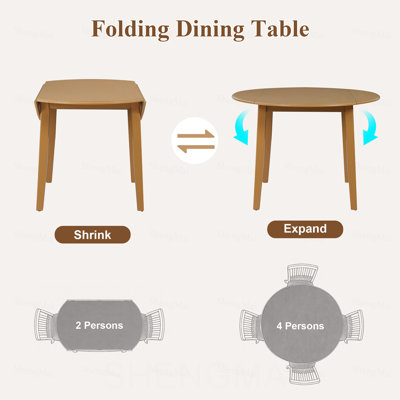 Table de salle à manger extensible ronde pour 2 à 4 personnes, table de salle à manger pliante en bois avec taille réglable, conception peu encombrante pour les petits appartements et les salles à manger