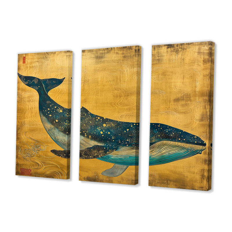 Amyerra - Whale Animal Wall Art Set, Wrapped Canvas, 40" H x 60" W x 1" D