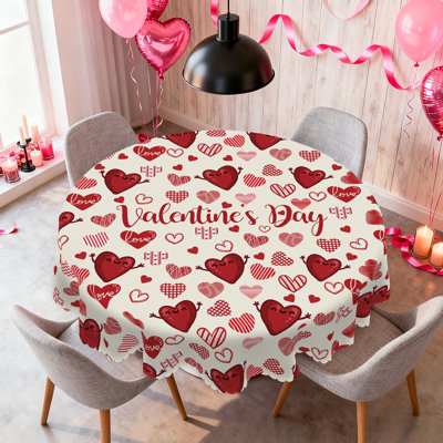 Nappe de la Saint-Valentin - housse de table décorative à motif de cœur rouge, nappe en tissu à imprimé cœur mignon et cœur souriant pour les soupers romantiques, les fêtes, la cuisine, la nappe lavable réutilisable, la décoration intérieure pour tables rondes Valentine