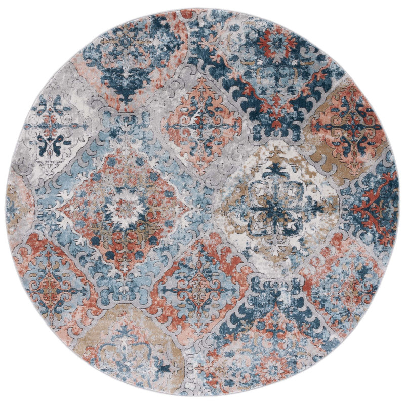 Tapis oriental bleu / rose Franek, Rond 6 pi 7 po
