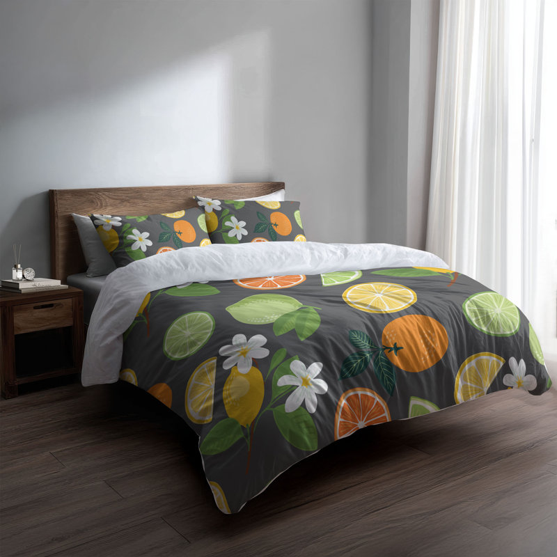 Ensemble d'édredon léger Sunny Citrus, Édredon très grand + 2 taies décoratives très, Gris anthracite