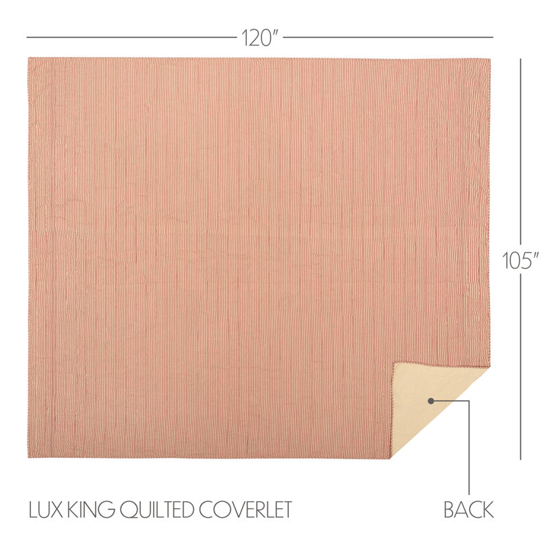 Emmit Sawyer Mill Ticking Stripe Quilt Coverlet, California King, Country Red & Dark Tan