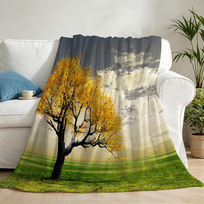 Jeté en molleton jaune ultra doux en flanelle, imprimé automne, Throw 50" x 60"