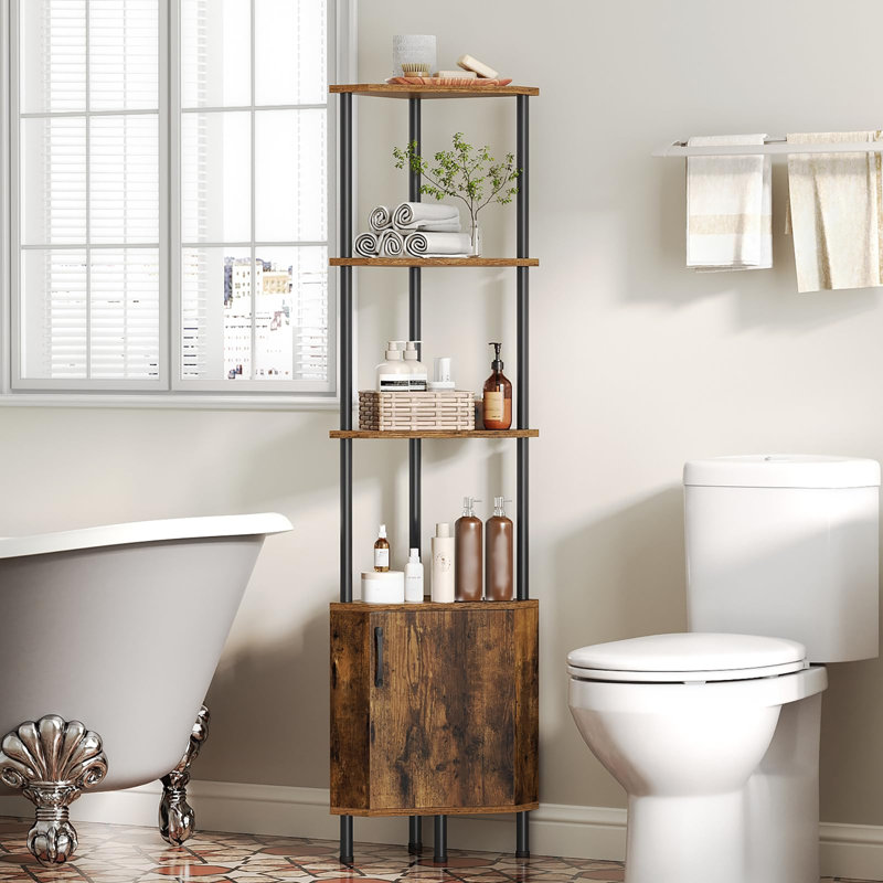5-Tier Industrial Corner Bookshelf, Rustic Brown