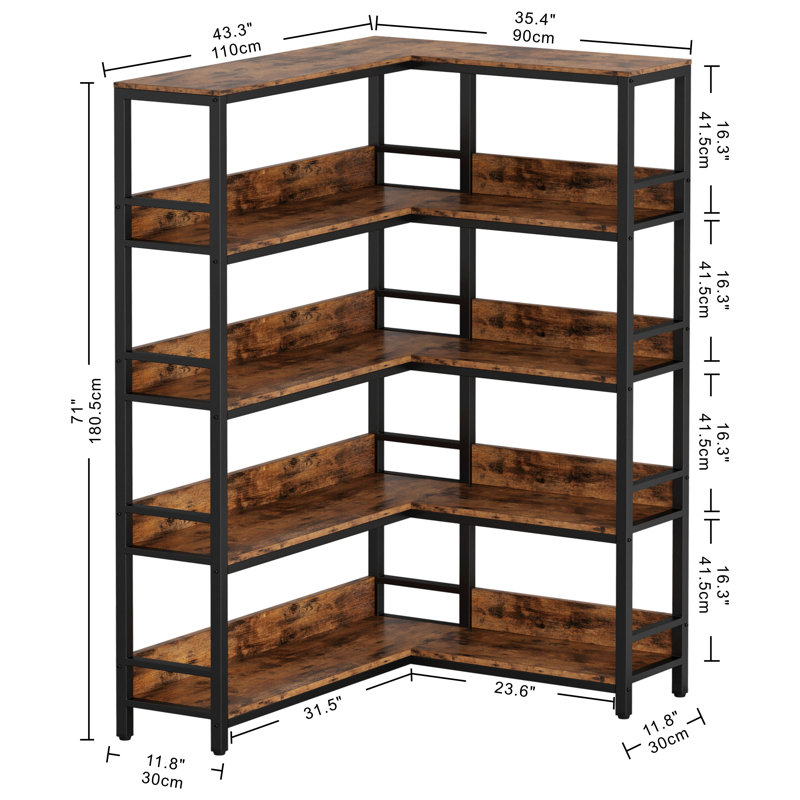 Nabile Corner Bookcase, Vintage Brown/Black