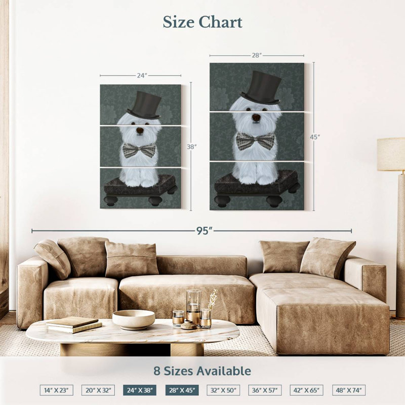 Brampt Maltese With Top Hat, 38" H x 24" W