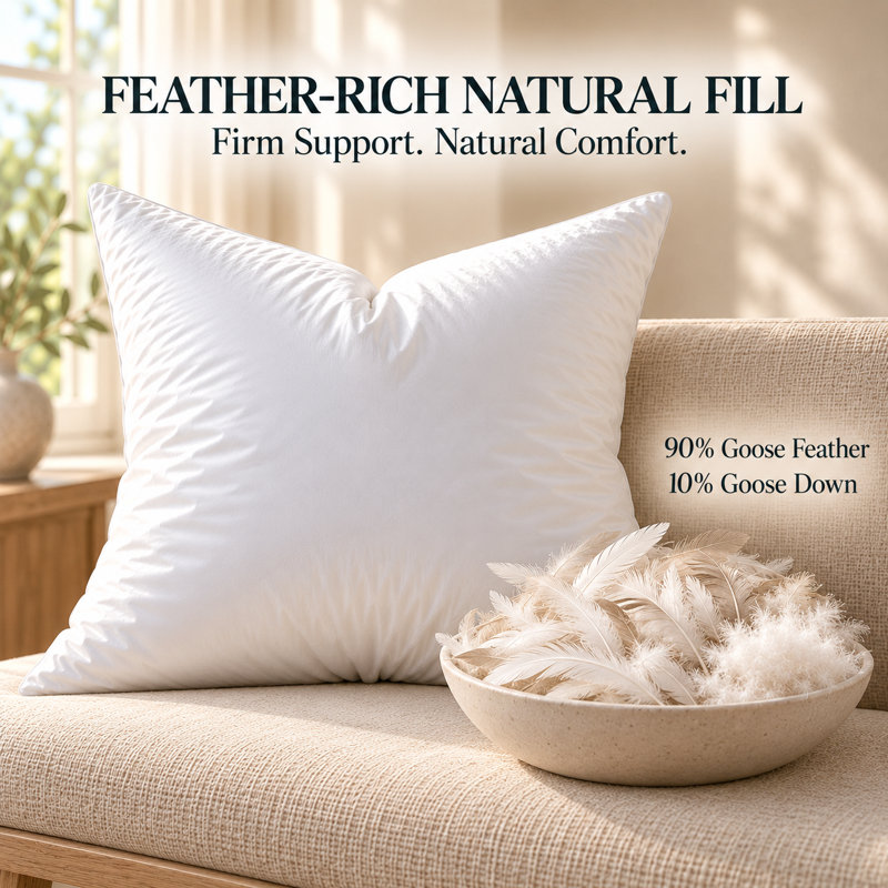 Continental Bedding 10% Goose Down & 90% Goose Feather Throw Pillow Inserts, Firm Supportive Decorative Pillows, 233TC Cotton Cover