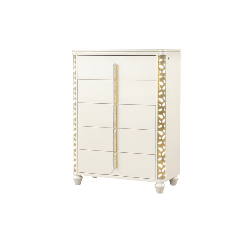 Commode en bois beige de style traditionnel Cendrillon avec accents DEL dorés