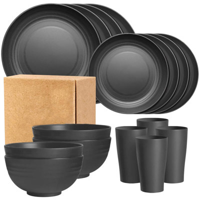Plastics Tableware Seting Bowl Plates Cup Tableware 16 Piece Solid Color Household Plastic Drop Resistants Tableware Set