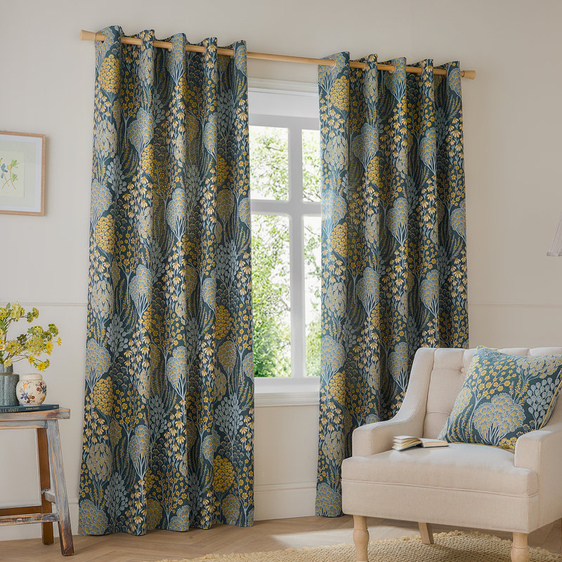 Room Darkening Curtain Panel Pair, 117cm Width x 137cm Drop, Blue