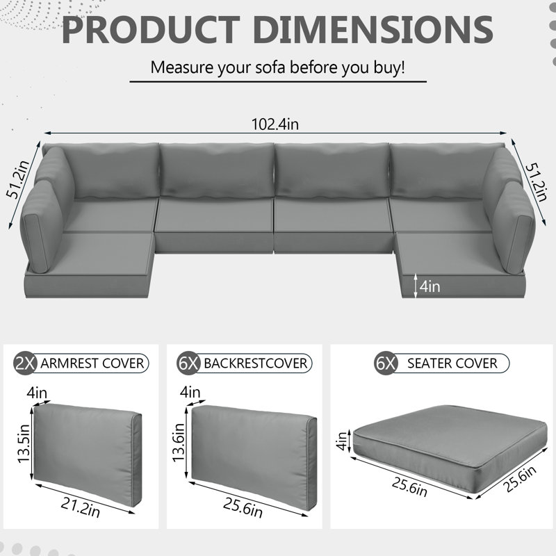 14 coussins de remplacement pour meubles d'extérieur 4 pouces 4 pouces, Gris clair, 4"