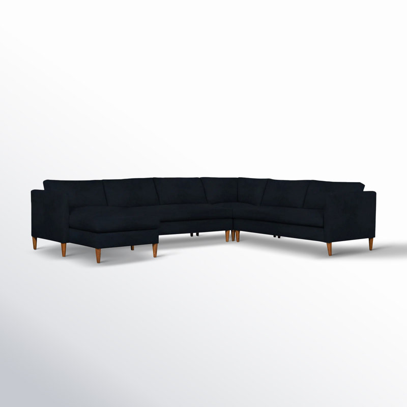 Clifford 4-Piece Upholstered Custom Sectional, Left Hand Facing, Bella Ink Blue Performance Velvet