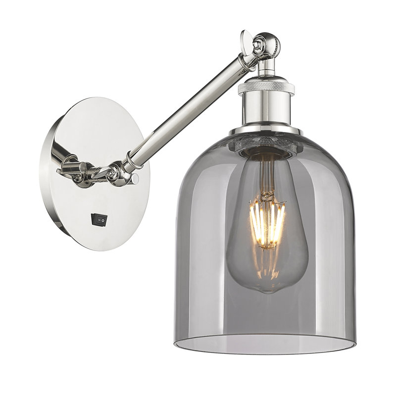 Odaniel Steel Armed Sconce, Polished Nickel, Light Smoke