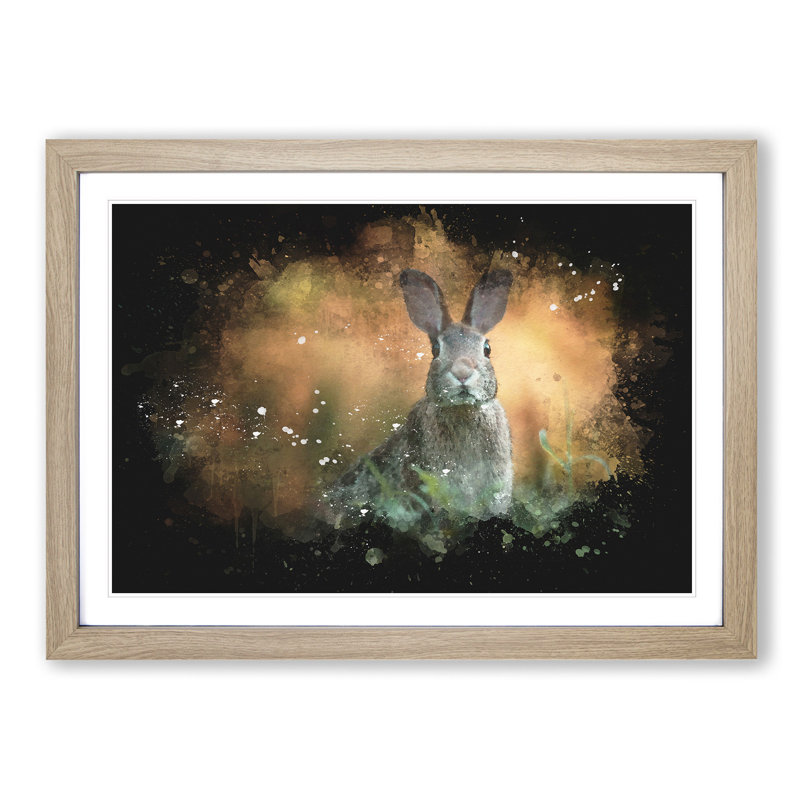 Hare in a Meadow - Picture Frame Graphic Art Print, 62cm H x 87cm W x 2cm D, Oak Framed