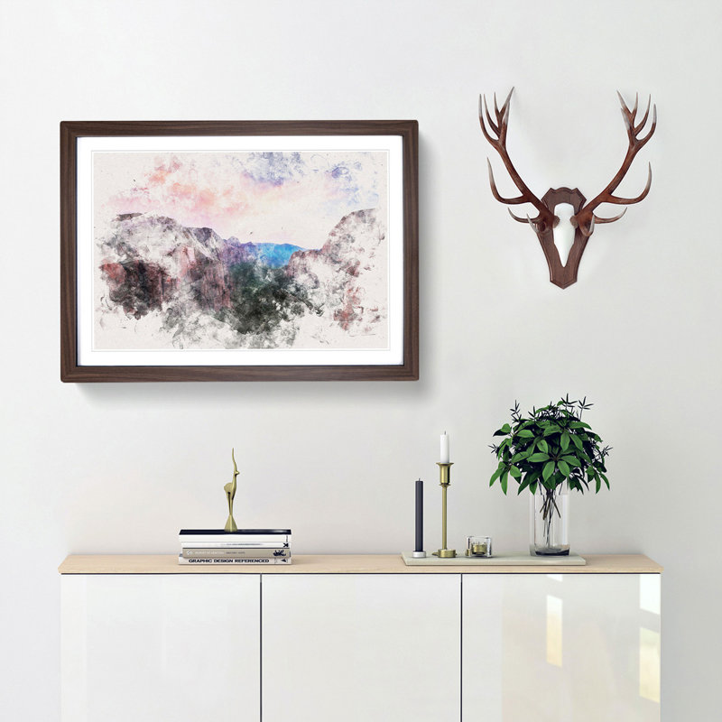 View Of Zion National Park In Utah Watercolour - Framed Print, 33cm H x 45cm W x 2cm D, Walnut