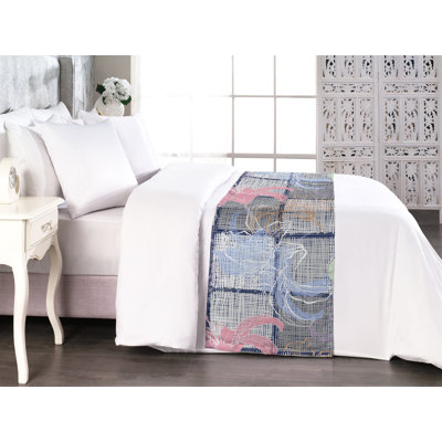 Ambesonne Floral Bed Scarf Runner Drawing of Lily Pattern Art Indigo Pale Grey and Blush
