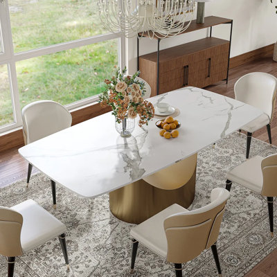 Hobart Modern Minimalist Rectangular Sintered Stone Dining Table with Pedestal Base