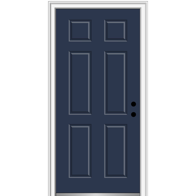 Porte extérieure simple en acier à 6 panneaux peints, H 81,75 po x l 30 po x P 2 po, Gris anthracite
