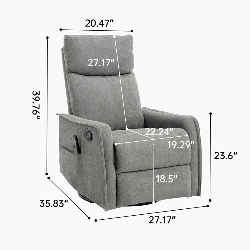 Heat Massage Manual Recliner Chair With Rocker And Swivel In Fabric For Living Room, Gray