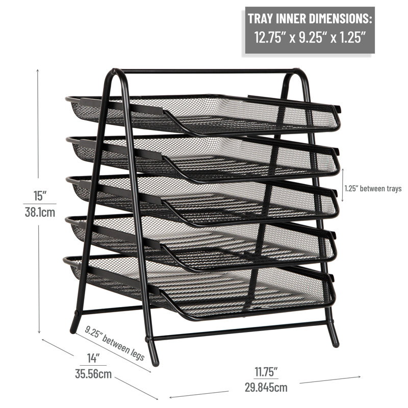 Organisateur de bac à papier à 5 niveaux, support de rangement vertical pour dossiers, bureau, filet métallique, noir, Noir