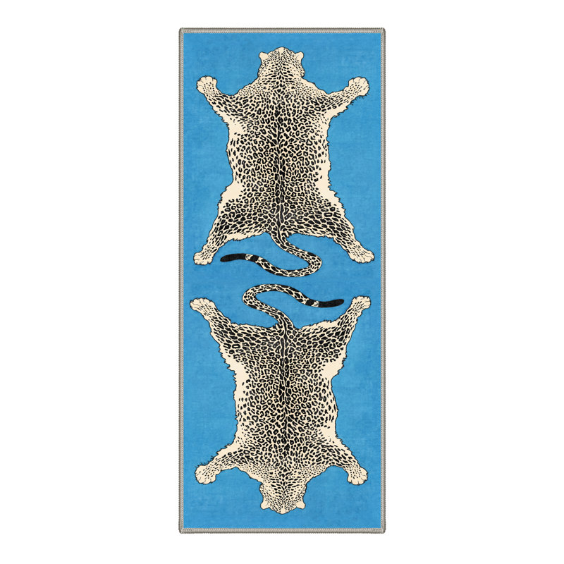  Alinda Talon Animal Print Blue / Beige / Black Machine Washable Area Rug, Runner 2'3" x 6', Blue / Beige / Black