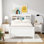Lit plateforme simple avec tête de lit, ports USB, lit gigogne simple et 3 tiroirs en blanc