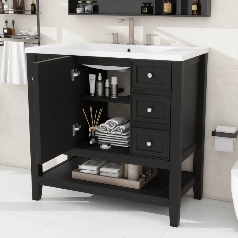 Ensemble de meuble-lavabo 36 po avec armoire et tiroirs 36 po, Noir