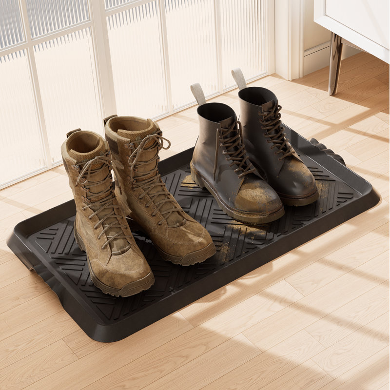 Tapis de rangement en caoutchouc, porte-chaussures pour entrée, plateau de tapis polyvalent avec rebord surélevé, tapis en caoutchouc de 27,5 po x 16 po pour une utilisation intérieure / extérieure, 1 paquet