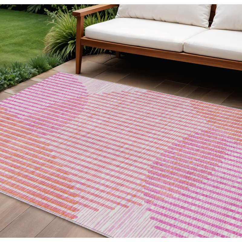 Tapis intérieur lavable à motif géométrique en cuivre rose et ivoire 9 pi x 12 pi