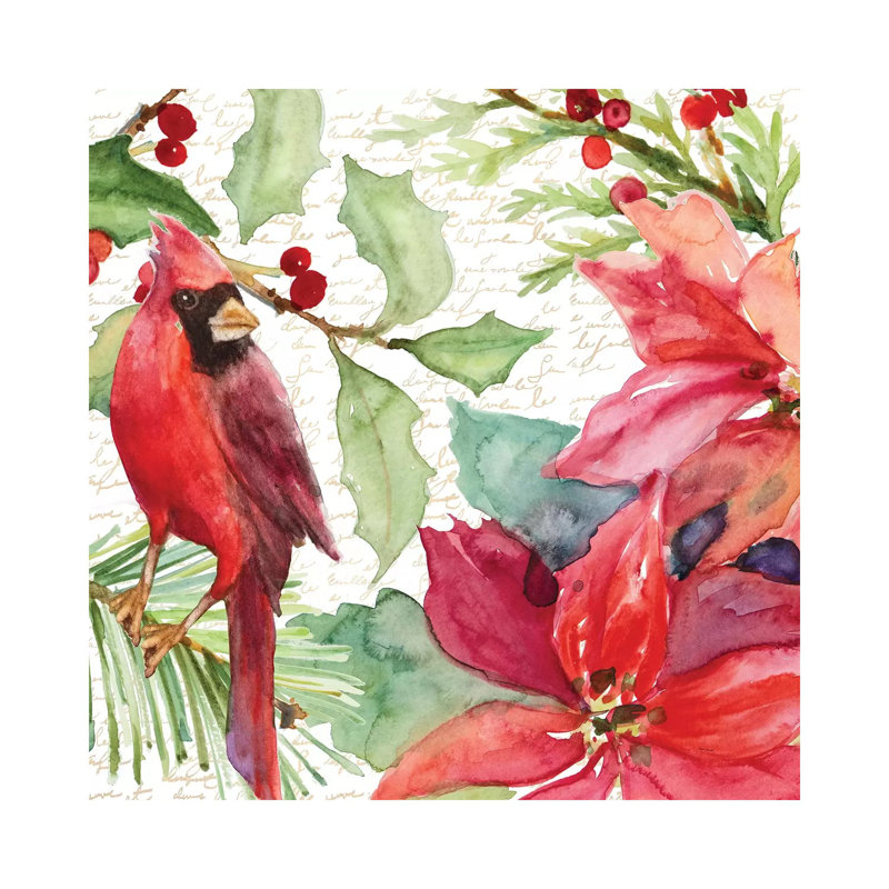 Poinsettia And Cardinal Ii by Lanie Loreth - Wrapped Canvas Gallery-Wrapped Canvas Giclée
