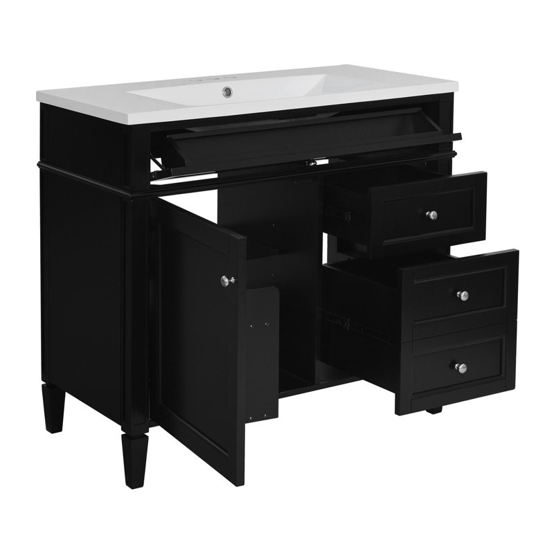 Meuble-lavabo 36 po, Noir, Argent argent