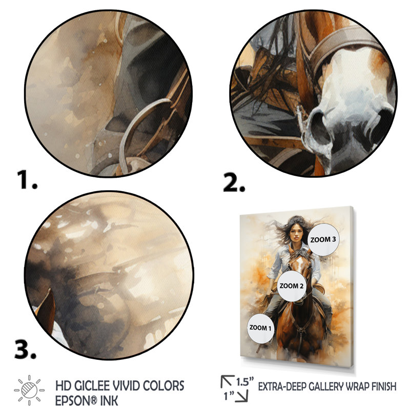 Asadullah Cowgirl Riding With Grace sur impression sur toile, H 20 po x l 12 po x P 1 po, Toile tendue