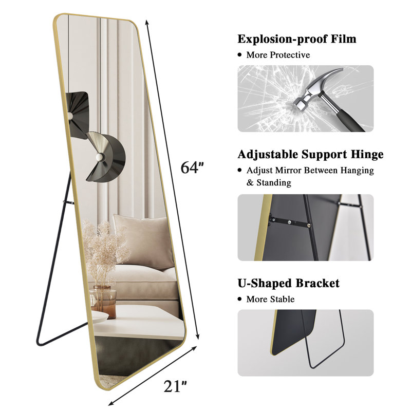 Thurl Aluminum Rectangle Mirror, 64" x 21", Gold