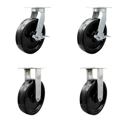 Extra Heavy Duty Phenolic Wheel Swivel Caster Set 2 Brakes 2 Rigid SCC
