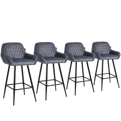 Bar Stools Set Of 4, Velvet Fabric With Backrest And Armrests, Auitable For Kitchen, Home, Bar, Counter