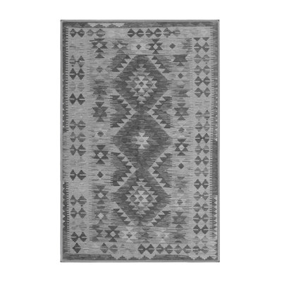 Tapis gris clair / noir en chenille / polyester tissé à la machine 7 pi x 10 pi Mhia Southwestern
