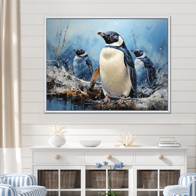 «Snowy Penguin Family Wonders I», reproduction d'art mural pingouin