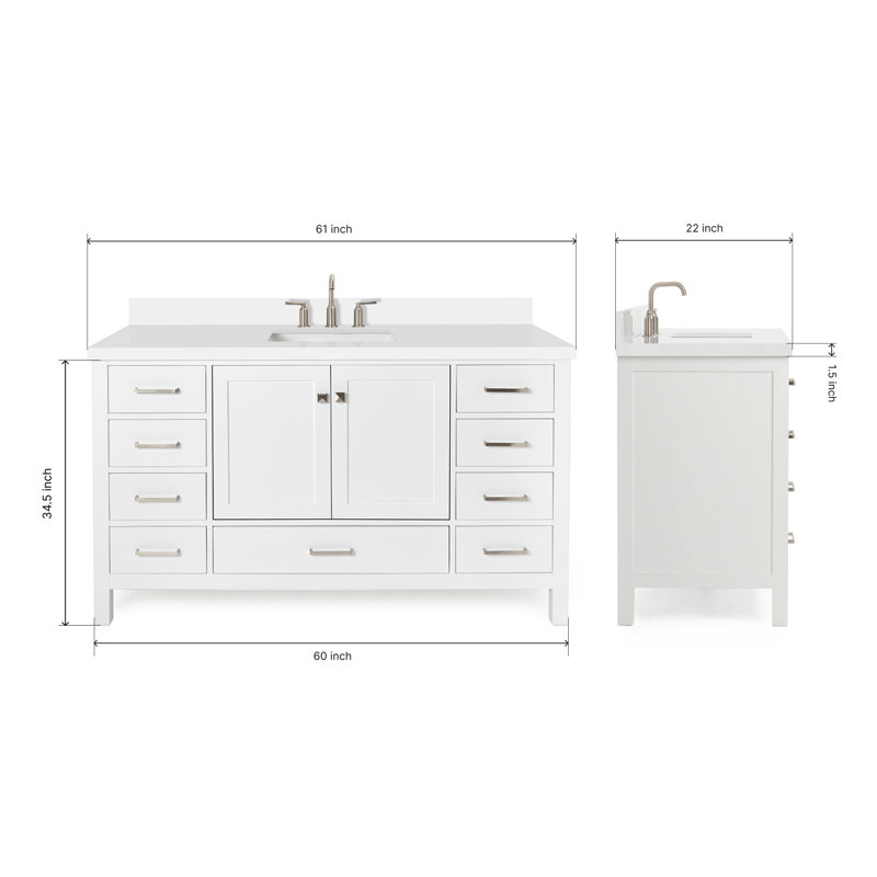 Cambridge 61'' W Single Vanity, Satin Nickel, White
