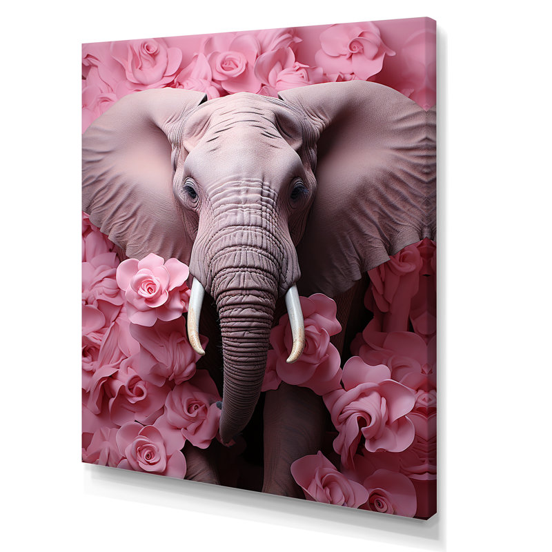 Rose romantique, éléphant I - éléphant, art mural, Toile tendue, H 40 po x l 30 po x P 1,5 po