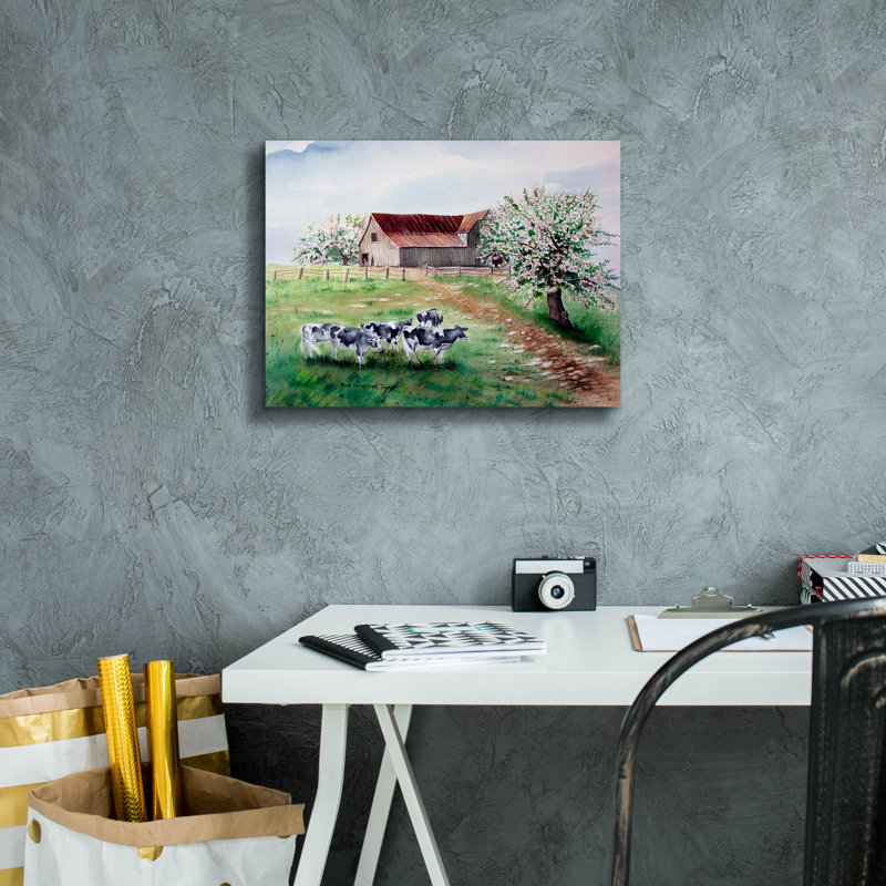 «Cows And A Barn» par Arie Reinhardt Taylor, H 12 po x l 16 po x P 0,75 po