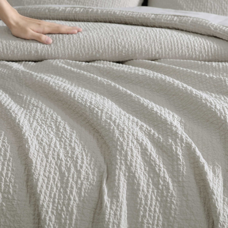 Vera Wang Puckered Texture Cotton Bedding Set, King Duvet Cover+ 2 King Pillow Shams